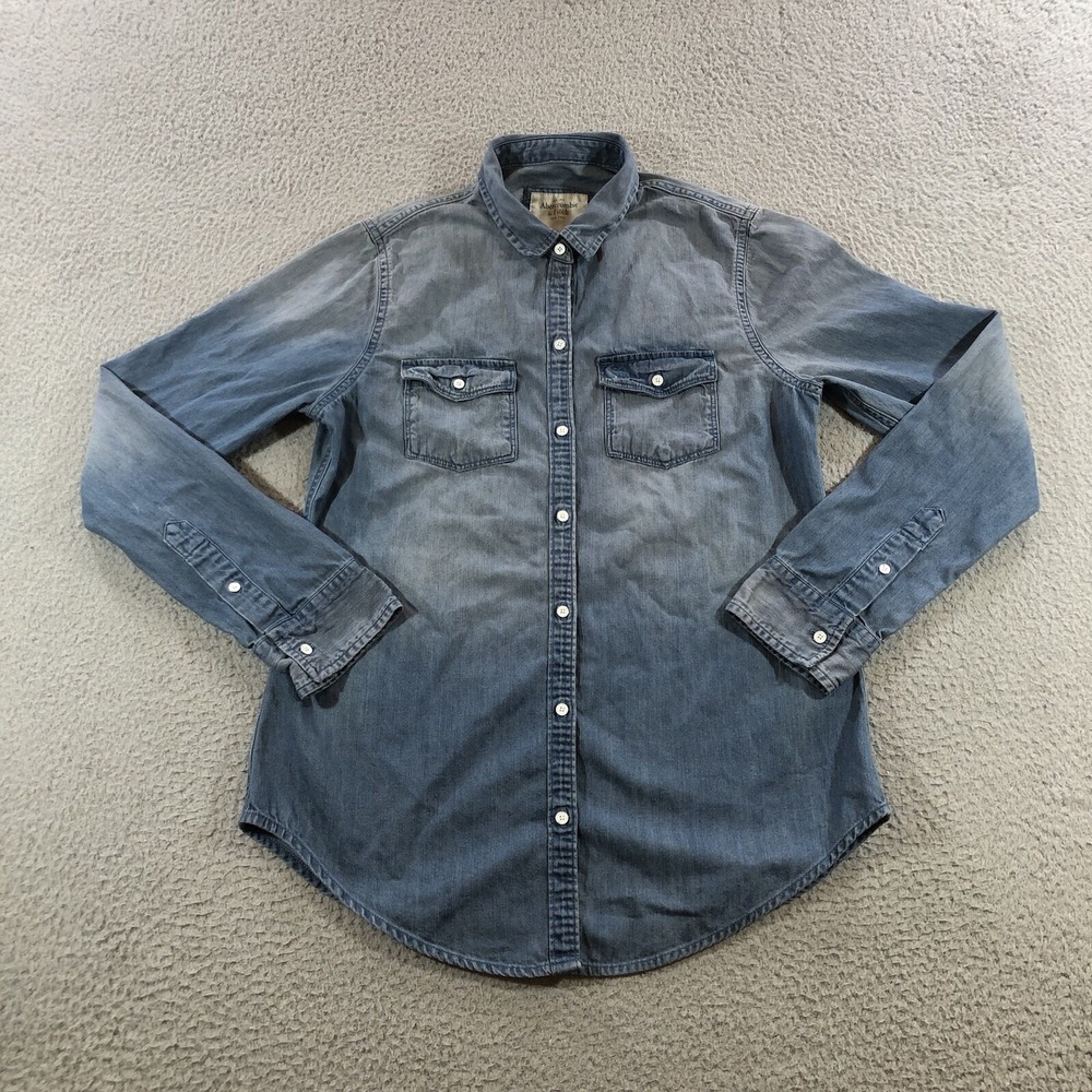 Abercrombie And Fitch Denim  Shirt Women's S Blue Ombre Distressed